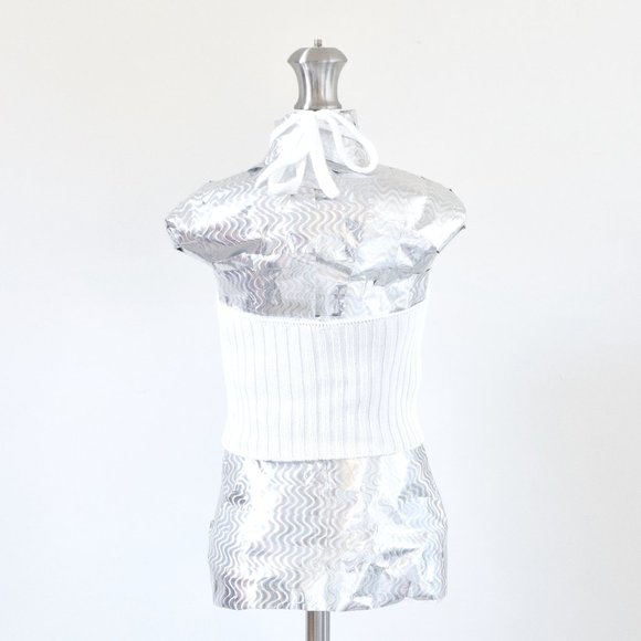 Vintage White Cropped Knit Halter Crop Tank Top | Size S - Picture 2 of 5